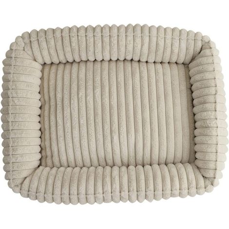 Warm Rectangular Dog Basket, Portable Plush Cat Basket, Pet Cushion Mat with Non-Slip Base, Soft Striped Cushion for Large, Medium, and Small Pets (Beige, XS) (1/5)