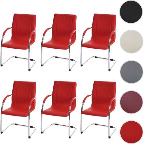 6x chaise de salle à manger Samara, chaise de cuisine à piétement luge chaise, acier - rouge
