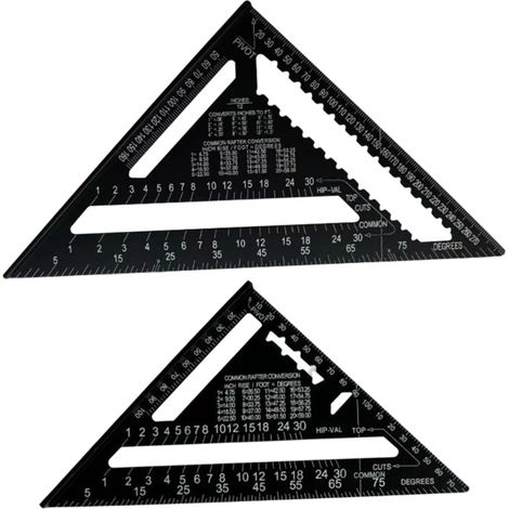 Escuadra De Aluminio - 178 mm Y 305 mm - Para Carpintería Y Construcción - 45° Y 90° - Escala Métrica - Acabado Mate Negro - 2 Unidades (1/5)