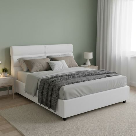 Cama de Plaza y Media Brinzio, Colchón Incluido, Desenfundable Hecho en Italia, con Contenedor, Blanco (1/5)