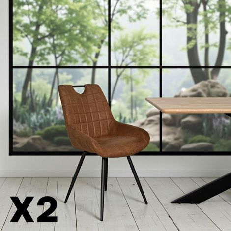 Chaise marron effet vieilli à poignée intégrée (lot de 2) MALMOE (1/5)