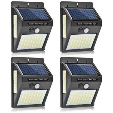Luci solari per esterni con rilevatore di movimento, Pacco da 4 100LED Luce Solare IP65 Impermeabile 1200mAh Proiettore per Esterni a Parete Illuminazione di Sicurezza Wireless per il Giardino (1/5)