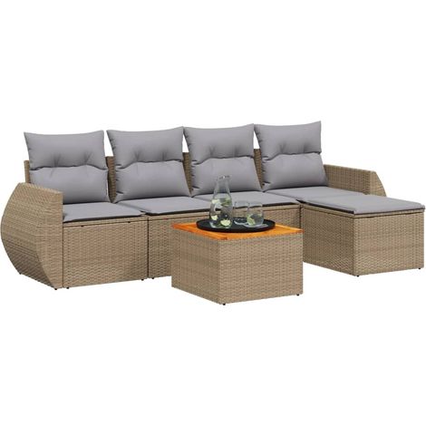 Maison Exclusive - Salon de jardin avec coussins 6 pcs beige résine tressée (1/3)