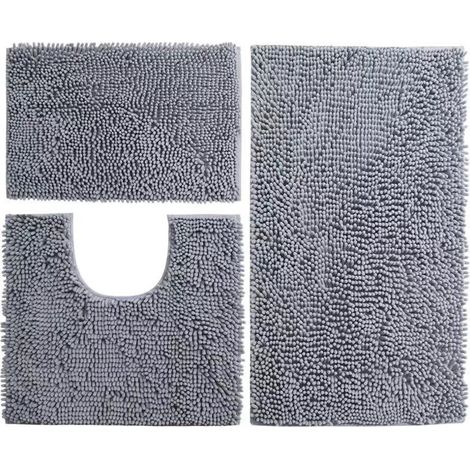 Badematten-Set, 3-teiliges WC-Matten-Set, rutschfeste, weiche, saugfähige, dicke Chenille-WC-Matte für Badezimmer/WC (1/4)