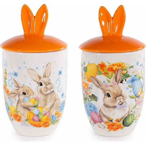Barattoli / contenitori porta dolci / biscottiere con stampe pasquali adatti al contatto con alimenti in ceramica, set da 4 pezzi, Ø 10,5 cm x 20,5 H