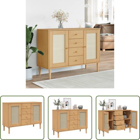 Kiefernholz -  Sideboard SENJA Rattan-Optik Braun 112x40x80 cm Kiefernholz (1/5)