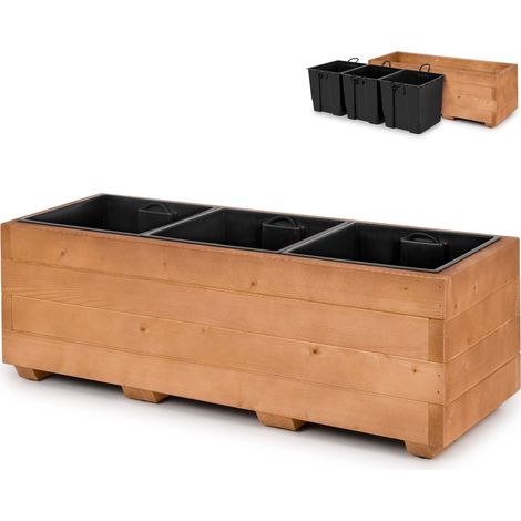 Maceta de madera con tres separadores extraíbles, maceta impregnada para plantas y balcones, jardines o terrazas, 91 x 33 x 32 cm - marrón (1/5)