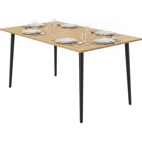 Table de jardin grande dimension 150x90cm cadre acier résistant aux intempéries trou pour parasol terrasse balcon, marron (1/4)