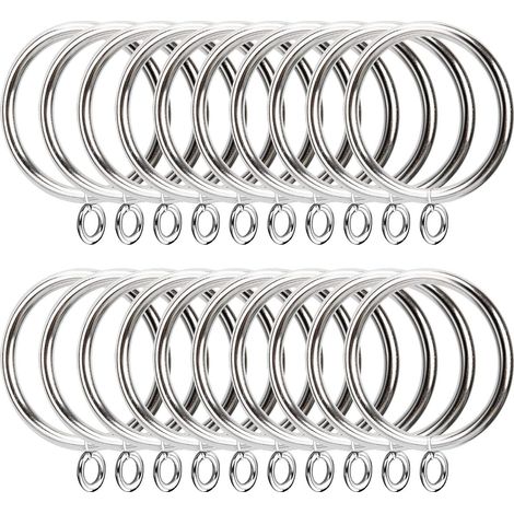 Lot de 50 anneaux de tringle à rideaux en métal argenté 38 mm – Pour barres de jusqu’à 35 mm de diamètre, matériau en acier inoxydable (1/5)