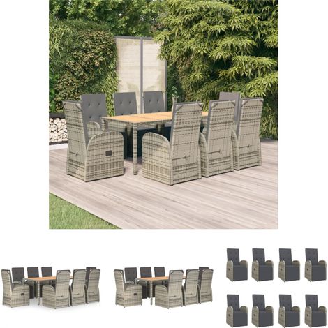 Gartenmöbel - vidaXL 9-tlg. Garten-Essgruppe mit Kissen Grau Poly Rattan - Liegeplatz (1/5)