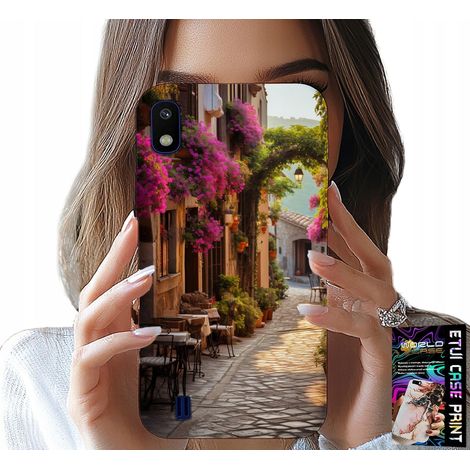 Étui pour Samsung A10 - rue pittoresque avec un café + verre (1/5)