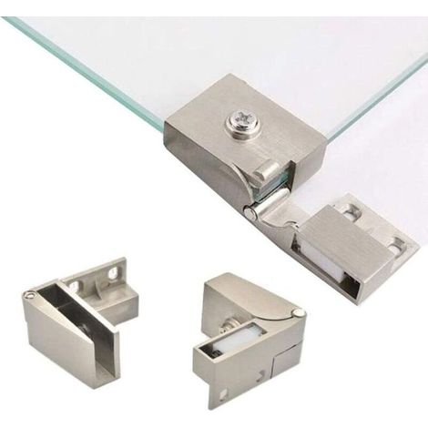 1 paire de charnières de porte en verre sans cadre, armoires vitrées encastrées sur le côté, charnières de portes de douche, pièces de rechange pour armoires et portes en verre pour meubles (1/4)