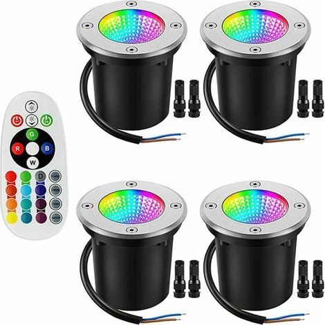 Lampes encastrées RGB, lampes encastrées extérieures 12-24V, avec borniers, lampes paysagères LED basse tension étanches IP67 à changement de couleur 6W, paquet de 4 (1/5)