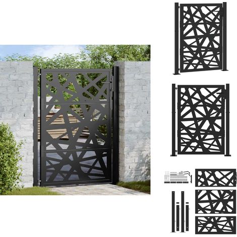 Vidaxl – Portail de jardin noir 100x125 cm en acier Corten – Système de verrouillage avec 3 clés – Design découpé au laser – Largeur réglable 104-106 cm (1/5)