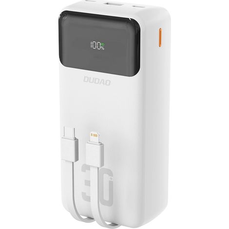 Powerbank 30000mAh USB-A USB-C K15Max PD 22,5W mit USB-C iPhone Lightning-Kabeln – Weiß