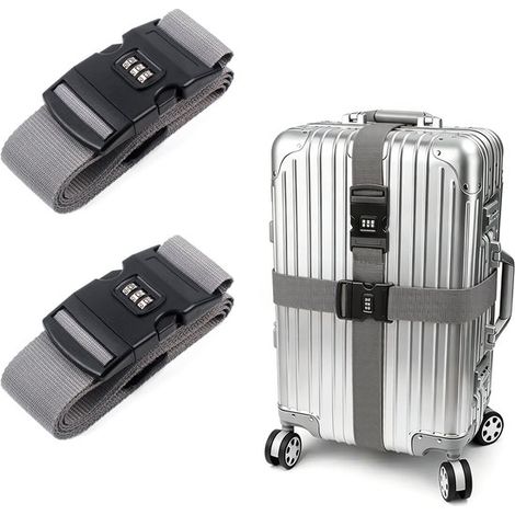 Set di 2 cinghie per bagagli，5 x 200 cm，Cinghia per valigia con lucchetto a combinazione，Cinghia regolabile per valigie e borse da viaggio (1/5)