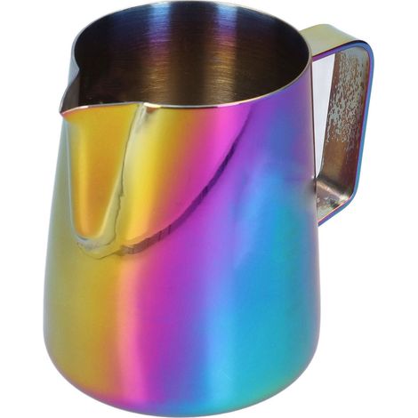 380 ml Milchaufschäumbecher aus Edelstahl, glänzend, farbenfroh, spitz zulaufend, ideal für Zuhause oder das Café. (1/5)