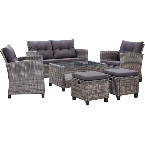 Salon de jardin 6 pcs Ensemble Table et Chaise de Jardin - avec coussins Résine tressée Gris foncé BV662912 - BonneVie (1/5)