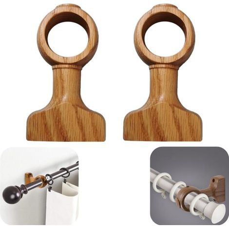 Supports de tringle à rideau en bois massif lot de 2 - fixations à visser 11,5 x 6,6 cm, brun (1/5)