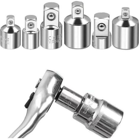 Adaptateur de Douille, 6 Pièces Adaptateur à Cliquet, Jeu d'Adaptateurs 1/4" à 3/8", 3/8" à 1/4", 3/8" à 1/2", 1/2" à 3/8", 1/2" à 1/4", 1/4" à 1/2", Adaptateurs Réducteurs pour Embouts (1/4)