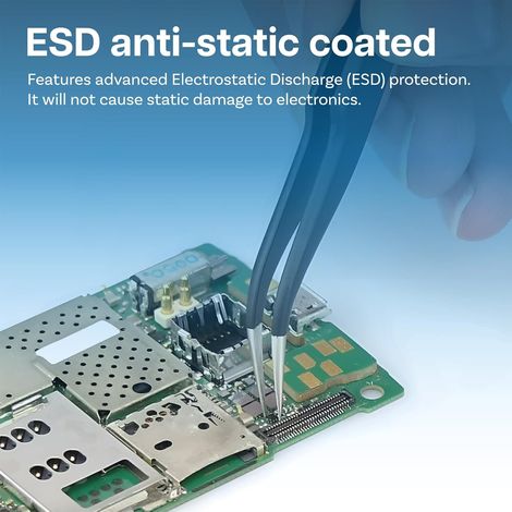 7x Pincettes de précision ESD Antistatiques en Acier Inoxydable pour tous types de Réparations (1/4)