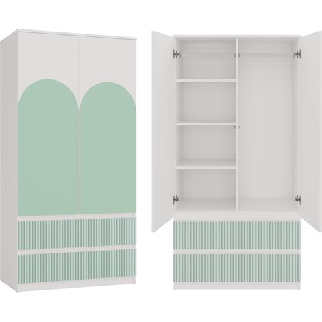 Armadio per bambini: 2 cassetti, 2 ante, Bianco con verde menta 50 x 180 x 90cm (1/4)
