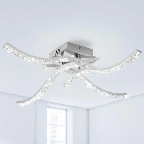 JOYINLED 32 W moderne LED-Deckenleuchte (direkte Deckenmontage), geschwungenes Design, (5500 K), Chrom-Finish mit Acryl in Kristalloptik ideal für Schlafzimmer, Wohnzimmer, Flur, Küche und Büro (1/5)