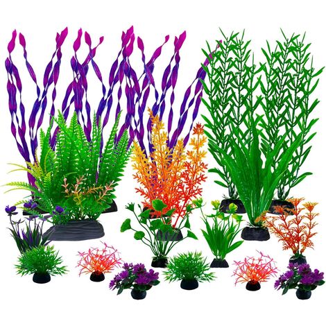 Decorazioni per acquari - Piante decorative - Decorazioni artificiali per acquari - Set di piante artificiali - Piante artificiali per acquari - 18 pezzi - Piante decorative per acquari
