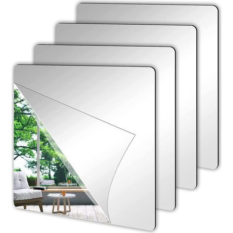 Set mit 4 silbernen Spiegelaufklebern – 20 cm – Türspiegel – großer Viskosespiegel (1/5)