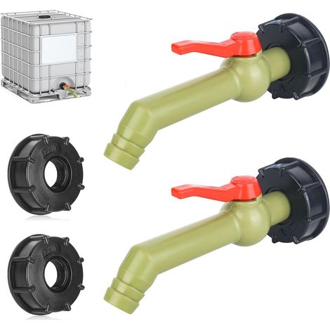 Lot de 2 robinets IBC et robinet à boisseau sphérique IBC, robinet IBC 1" avec robinet d'écoulement à bille IBC pour réservoir IBC, réservoir d'eau de pluie (DN40/50) (1/5)
