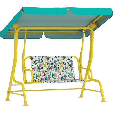 CHICFURN Columpio infantil 2 plazas 112x75x120 cm acero poliéster verde con parasol ajustable (1/5)