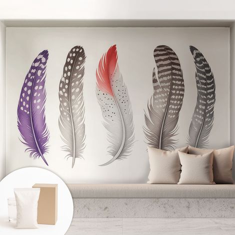 Papier peint intissé pour salon chambre à coucher peint imprimé Installation facile - Colle incluse gratuite Plumes à motifs 208x146 cm (1/5)