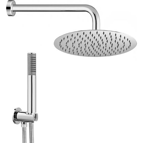 Kit doccia tondo cromo con set doccia + soffione acciaio 20 cm + braccio 40 cm (1/5)