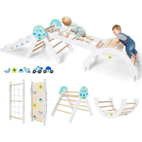 Bois Montessori cadre d’escalade bébé 8-en-1, pliable avec toboggan et balançoire pour jeux d’intérieur (1/5)