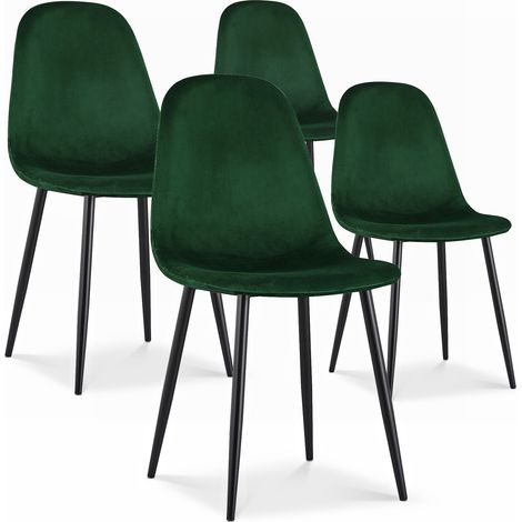 Lot de 4 chaises Bali velours vert pieds noir (1/2)