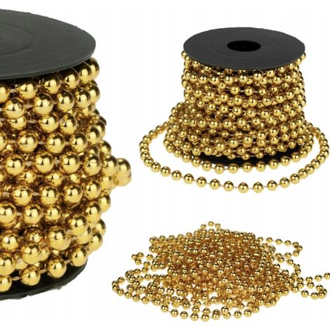 Guirlande de perles pour sapin de Noël, chaîne en perles, bobine dorée de 5 m (1/5)