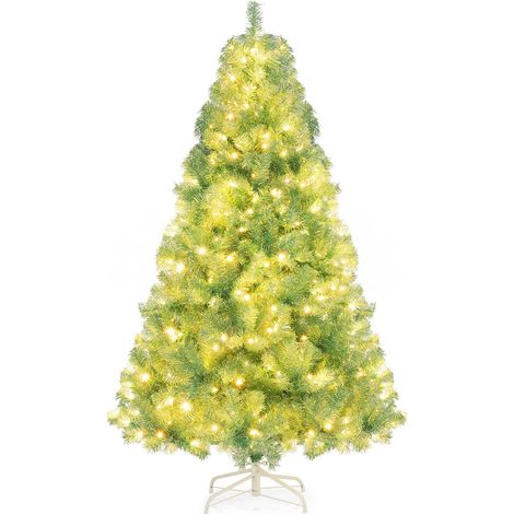 COSTWAY Albero di Natale 180/225 cm, Albero di Natale Preilluminato con 688/1300 Rami Folti, 250/550 Luci LED Bianco Caldo, 8 Modalità e Base, Decorazione Natalizia per Casa e Ufficio (Verde, 180 cm) (1/5)