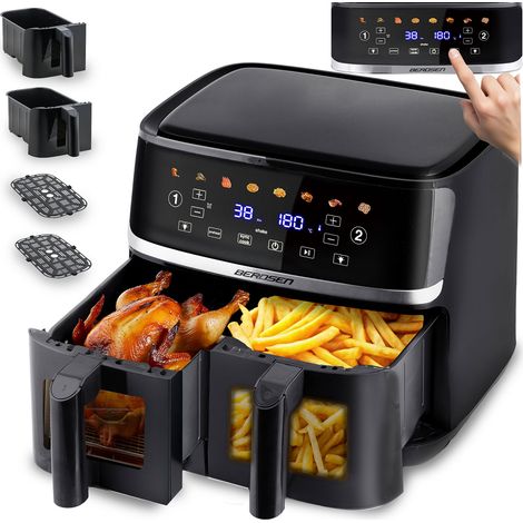 Freidora de aire grande de 10,2 l, freidora de aire XL de doble cámara Berdsen 1700 W BD-657 negra (1/5)