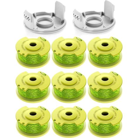 11 bobines de fil de rechange pour coupe-bordures Ryobi One+ - Diamètre 2,0 mm, longueur 3,4 m - Compatible AC14RL3A - Lot avec 9 bobines et 2 couvercles - Performance fiable.-DOU