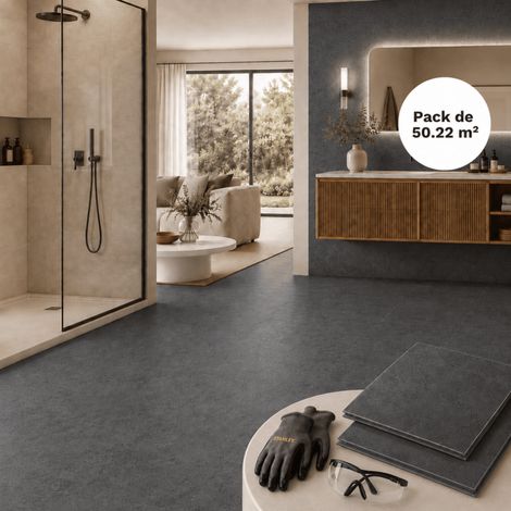 Piastrelle SPC a incastro per pavimento e parete, effetto pietra nera, 50,22 m², 305 x 610 mm, spessore usura 0,5 mm (1/5)