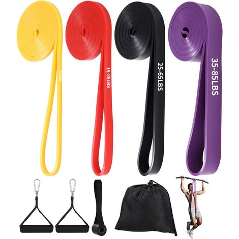 Resistance Bands with Door Anchor, Handle, Carry Bag, Resistance Bands for Fitness, Stretching, Yoga, Bodybuilding, Pilates (Pack of 4) (1/5)
