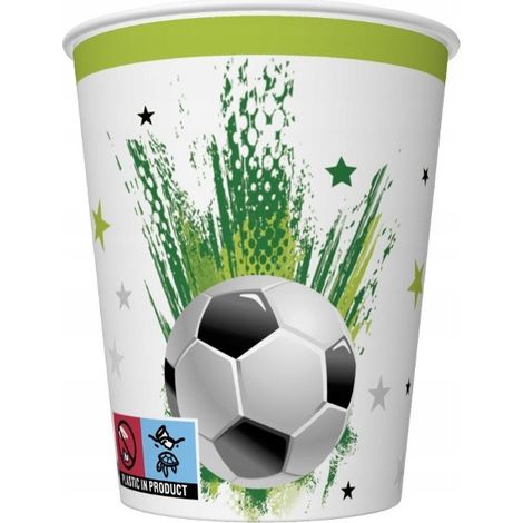 Bicchieri di carta a tema calcio per compleanno, 250 ml, 8 pezzi