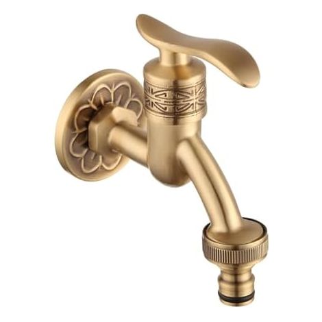 Robinet eau froide fixation murale laiton antique, pour buanderie salle de bain machine à laver tuyau jardin, sanitaire résistant corrosion - Short (1/5)