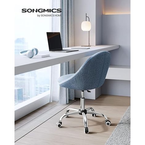 Songmics – Chaise de bureau réglable en hauteur – Fauteuil pivotant en tissu coton-lin – Rembourrage double épaisseur – Roulettes pivotantes 360° – Bleu