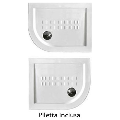 Piatto Doccia 70x90 5.5 cm Bianco Angolare in Ceramica Semicircolare Piletta 90 - Dimensione Piatto 70x90 Sinistra