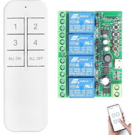 Interrupteur Intelligent WIFI 4 canaux avec émetteur Bluetooth, DC 5V 12V 24V 36V Sortie Passive Module Relais, APP Contrôle WIFI compatible avec 15 (1/5)