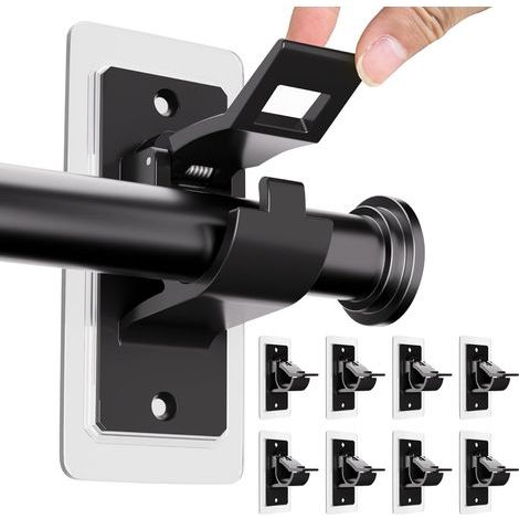 8 pièces Support de Tringle à Rideaux sans perçage, Supports adhésifs pour Tringle, sans Trou, Crochets pour Tringle à Rideaux Polyvalents sans Clous pour Salle de Bain, Chambre à Coucher, (1/5)