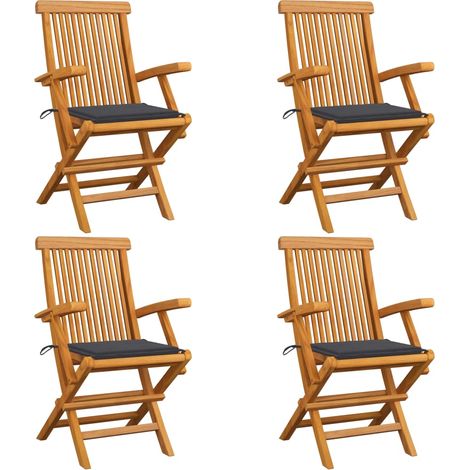 Chaises de jardin avec coussins anthracite 4 pcs Bois de teck 2 (1/5)