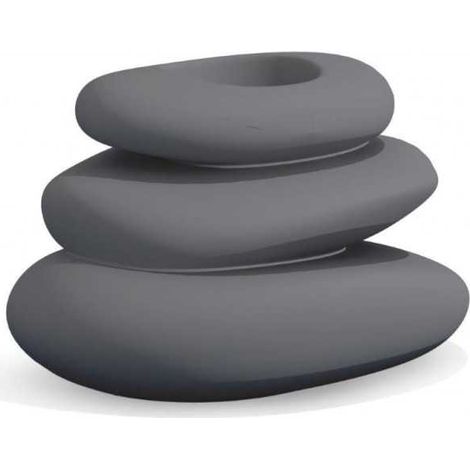 Vaso moderno di design effetto pietre 75x62 H47 in polimero grigio resistente per interno ed esterno - Made in Italy - Monacis