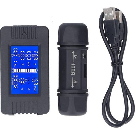 Batteriemonitor 8–120 V, 0–100 A, 0–999 Ah, Spannungs- und Strommessgerät mit 100-A-Shunt (1/4)